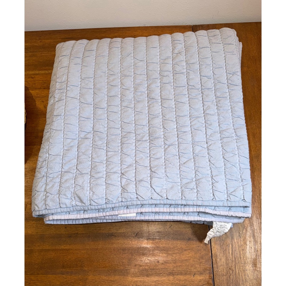 Biltmore Light Blue Quilted Coverlet Cotton Ruched Channel Stitch Bedding